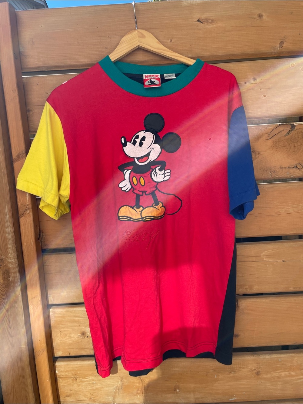 Disney Colorblock Mickey Mouse Short Sleeve Tee - Red/Yellow/Blue